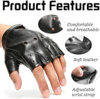 Classic Black Fingerless Motorcycle Gloves - PU Leather Minimalist Biker Gloves for Men & Women, Non-Slip Palm, Comfort Fit for City Commute & Daily Riding (Fits Palm Width Up to 3.2”)