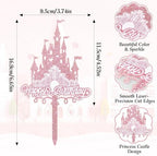1 Pack Acrylic Glitter Princess Castle Cake Topper Pink Happy Birthday Cake Decoration for Girls' Princess Birthday Parties & Baby Showers