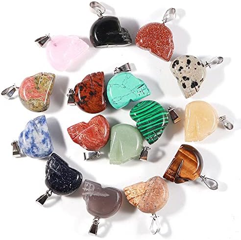 12pcs Natural Carved Skull Mixed Stone Pendants Healing Crystal Quartz Chakra Reiki Gemstone Charms for Necklace Jewelry