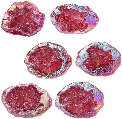 SUNYIK Natural Rainbow Titanium Coated Quartz Geode Quartz Crystal Cluster Specimen for Home Office Decoration Reiki Healing Meditation, 10-35g(0.02-0.08lb), Red AB Crystal
