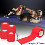 8 Pack 2 in x 5 Yards Cohesive Wrap Self Adhesive Bandage Elastic Self Adherent Wrap Self Stick Vet Tape for Athletic, Wrist, Ankle, Knees, Pets (Red)