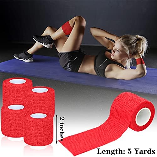 8 Pack 2 in x 5 Yards Cohesive Wrap Self Adhesive Bandage Elastic Self Adherent Wrap Self Stick Vet Tape for Athletic, Wrist, Ankle, Knees, Pets (Red)