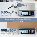 Atogou 110lb Food Scale, Commercial Kitchen Scale with Price Computing, Plug-in Usable, 0.05oz/1g, 304 Stainless Steel, for Cooking, Vegetables, Farm, Industry, Counting. LC300 Silver