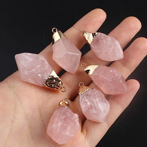LE SKY 8 Pcs Natural Crystal Stone Pendants Irregular Shape Raw Rose Quartz Pendant for Jewelry Making Necklace