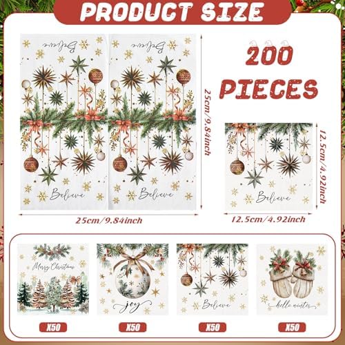 Fulmoon Christmas Cocktail Paper Napkins Disposable 2 Ply Santa Beverage Napkins Decoupage Xmas Tree Towel for Christmas Party Dinner Table Supplies(200 Pcs,Elegant Style)