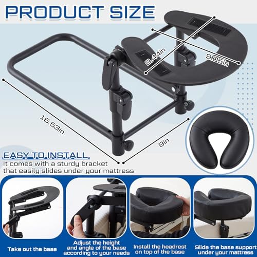 Qunclay Adjustable Massage Headrest for Bed, Portable Mattress Massage Face Cradle with Soft Pillow Cushion, Face Down Pillow After Eye Surgery for Professional and Home Use(Black)