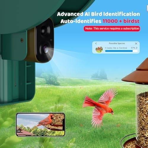 Bird Watching Camera with Solar & Roof, AI Identify, 2K HD Live View & Instant Notifications, Compatible with Any Birds Feeder - Ideal Gift for Bird Lover, with SD Card, Without Feeder