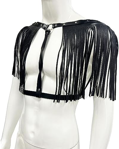 Men's PU Leather Tassel Body Chest Harness Adjustable Punk Gothic Bandage Costume Rave Party Body Accessories