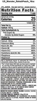 Monster Rehab Peach Tea + Energy, Energy Drink, 15.5 Ounce | Energy Iced Tea, Pack of 15
