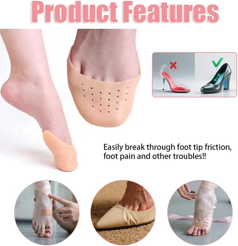 4 Pairs Silicone Toe Protectors for Ballet and High Heels – Soft Gel Dance Pads for Pain Relief, Breathable Toe Caps, Cushion Support for Pointe & Daily Use 2 (pink2) (Ballet)