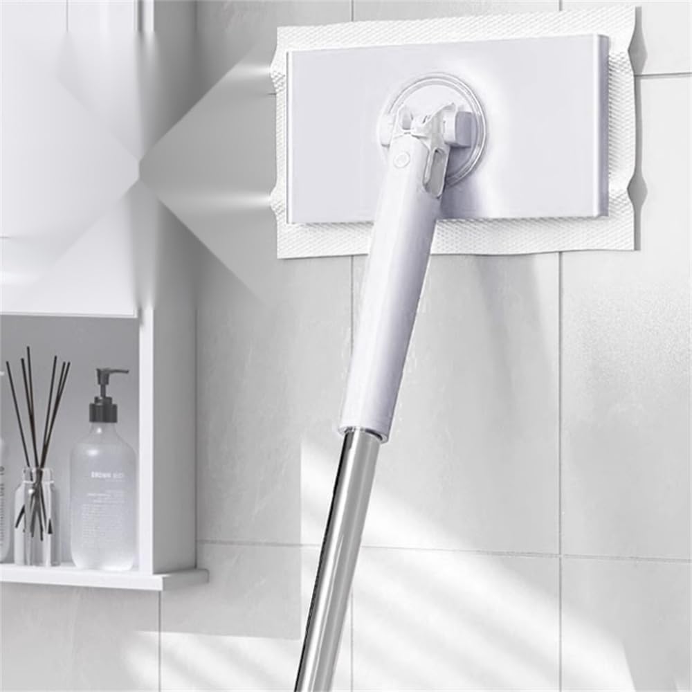 Automatic Cloth Clip mop, Bathroom mop, Household Cleaning Tablet, Small mop, Multifunctional face Towel mop, Dry and Wet Dual-Purpose, Extended New Model (White, 35.82in)