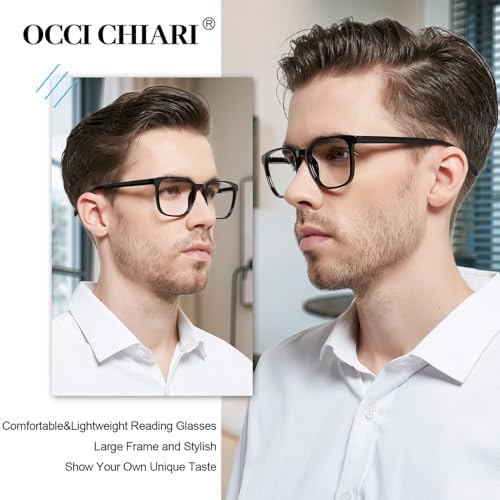 OCCI CHIARI XL Reading Glasses Men Large head Comfortable Readers 1.0 1.25 1.5 1.75 2.0 2.25 2.5 2.75 3.0 3.5 4.0 5.0 6.0(2.75x Black)