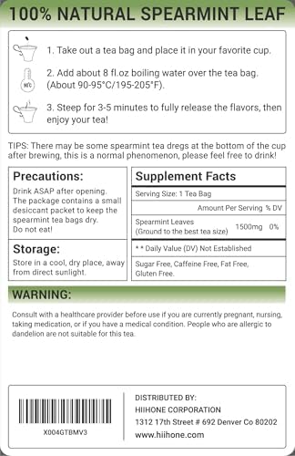 Spearmint Leaf Herbal Tea - Caffeine Free, 40 Tea Bags