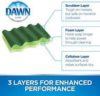 Dawn Power Clean Dual-Sided Scrubber Sponges for Dishwashing, Wave-Shaped Kitchen Sponges for Dish Cleaning, Pack of 12, Green