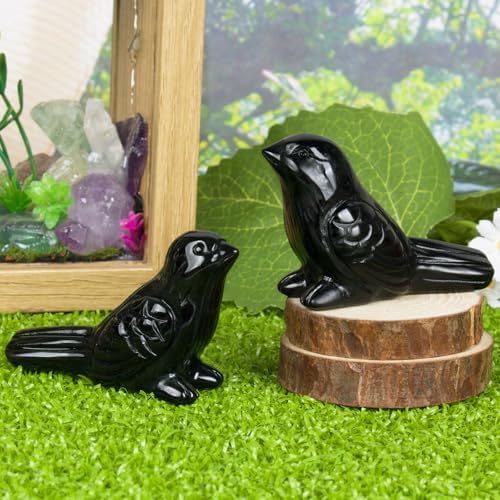Black Obsidian Crystal Bird Carving Hand Carved Gemstone Bird Figurine 2.4 Inch Polished Animal Sculpture Healing Stone Home Office Desk Decoration Gift Collection