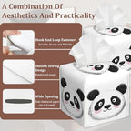 Cute Panda Square Tissue Box Holder Waterproof Leather Facial Paper Organizer Dispenser for Bathroom Home Kitchen Car Nightstand Vanity Desk，2Pack