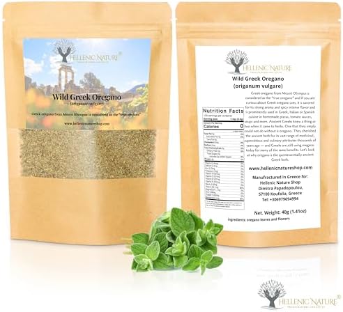 WILD GREEK HERBS DRIED PREMIUM QUALITY- from Mount Olympus Handpicked and Air-Dried in DoyPack with ZipLock for Awesome Freshness and Aroma - Mediterranean Seasoning (1.41 Ounce (Pack of 1), Oregano)