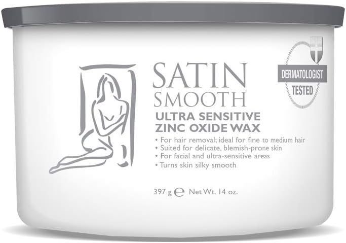 Satin Smooth Ultra Sensitive Zinc Oxide Wax, Hair Removal for Fine to Medium Hair, Safe for Delicate & Sensitive Skin, Waxing Kit, 14 oz, 1-Pack