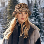 DOCILA Winter Fuzzy Bucket Hat for Women Men Fashion Print Plush Furry Faux Fur Fisherman Hats Warm Cold Weather Bucket Caps