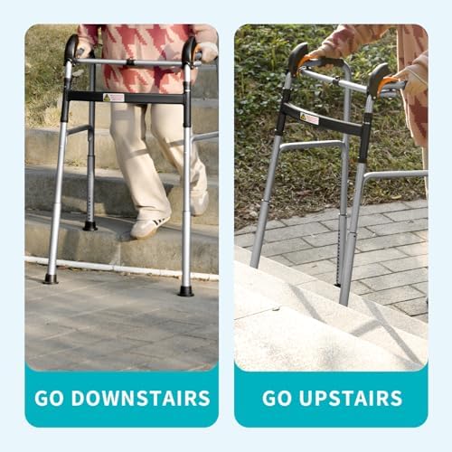 Foldable Stair Climbing Walker for Seniors, Adjustable 4-Leg Height for Safety and Convenience