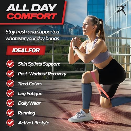Rymora Calf Compression Sleeves Men Women - Leg Compression Sleeve Footless Socks - Shin Splint Relief Fitness Running