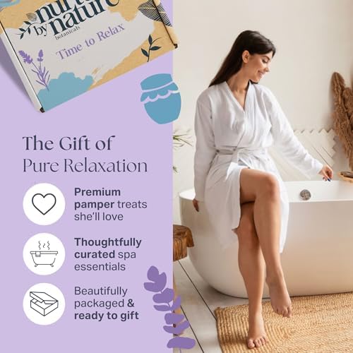 Nurture by Nature Spa Gifts for Women - Mothers Day Gifts for Mom, Self Care Gift Set & Spa Gift Basket for Women, 6 Piece Bath Set with Candle, Bath Bomb, Salts & Pillow Spray - Relaxation Gifts