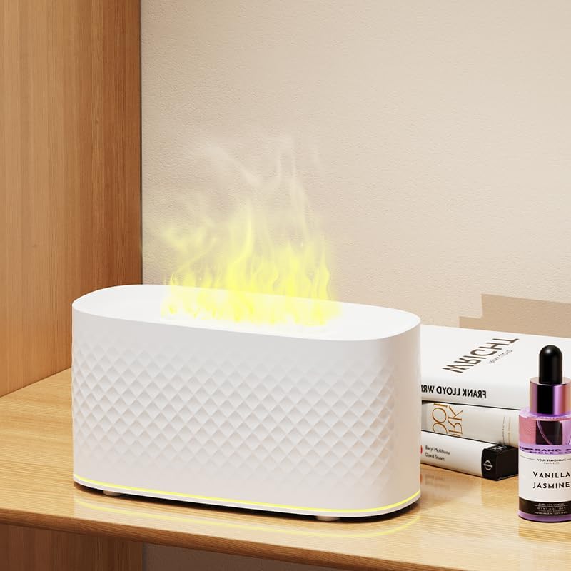 ‌Upgraded 7 Color Flame Humidifier - Essential Oil Humidifier, Silent Operation, Auto Off Safety, 160mL - White