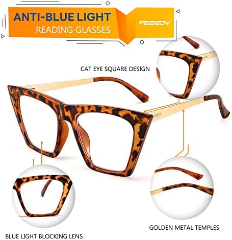 FEISEDY Square Cat Eye Reading Glasses Blue Light Blocking Women Fashion Cateye Reader B4121 (Brown Tortoise, 1.75x)