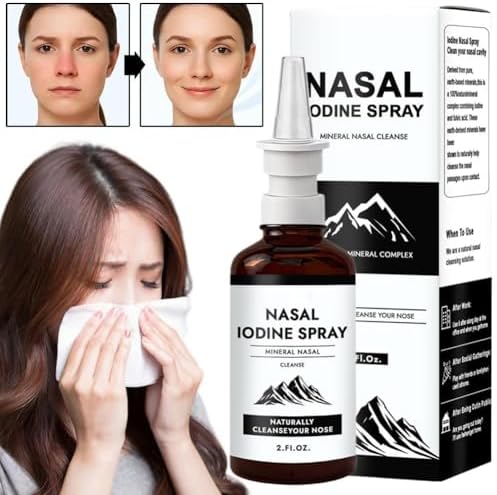 Iodine Nasal Spray, Daily Nasal Cleanse & Care Mist with Iodine & Fulvic Acid, Fine Mist Non-Medicated Nasal Spray for Dry Air, Travel & Daily Use,150+ Uses Per Bottle 2floz