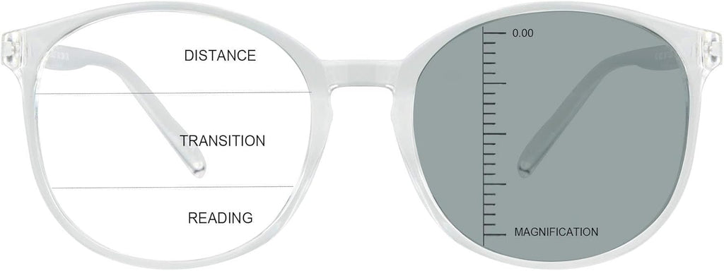 Vintage Round Progressive Multifocal Presbyopic Glasses, Photochromic Gray Sunglasses for Men Women Readers (Clear,+0.00/+2.00 Magnification)