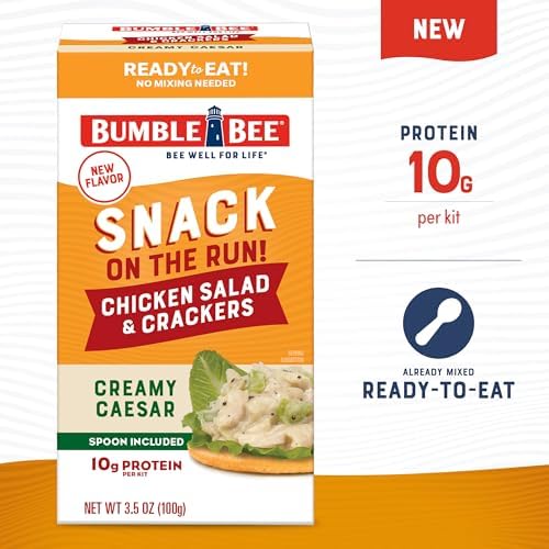 Bumble Bee Snack On The Run! Protein Snack Pack - Creamy Caesar Chicken Salad with Crackers - 10g Protein per Box - Ready to Eat Easy-Open Canned Chicken (Pack of 1)