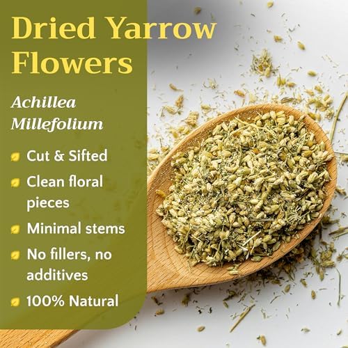 Dried Yarrow Flowers Tea - Natural Yarrow Flower Herb Bulk - Achillea Millefolium Herbs - Loose Leaf Cut and Sifted, 2oz