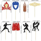 Ephlyn 24Pcs Boxing Player Cupcake Toppers Glitter Boxing Gloves Cupcake Decorations Picks Boxer Gym Theme Baby Shower Birthday Party Supplies Multi