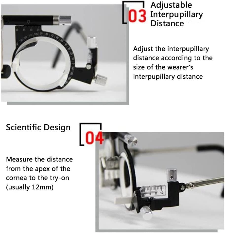 Optical Optic Trial Lens Frame Optical Optometry Trial Lens Frame PD 50-80mm, Eye Test Glasses Frame Adjustable Temple Length and Nose Rest，Optometry Optician Use