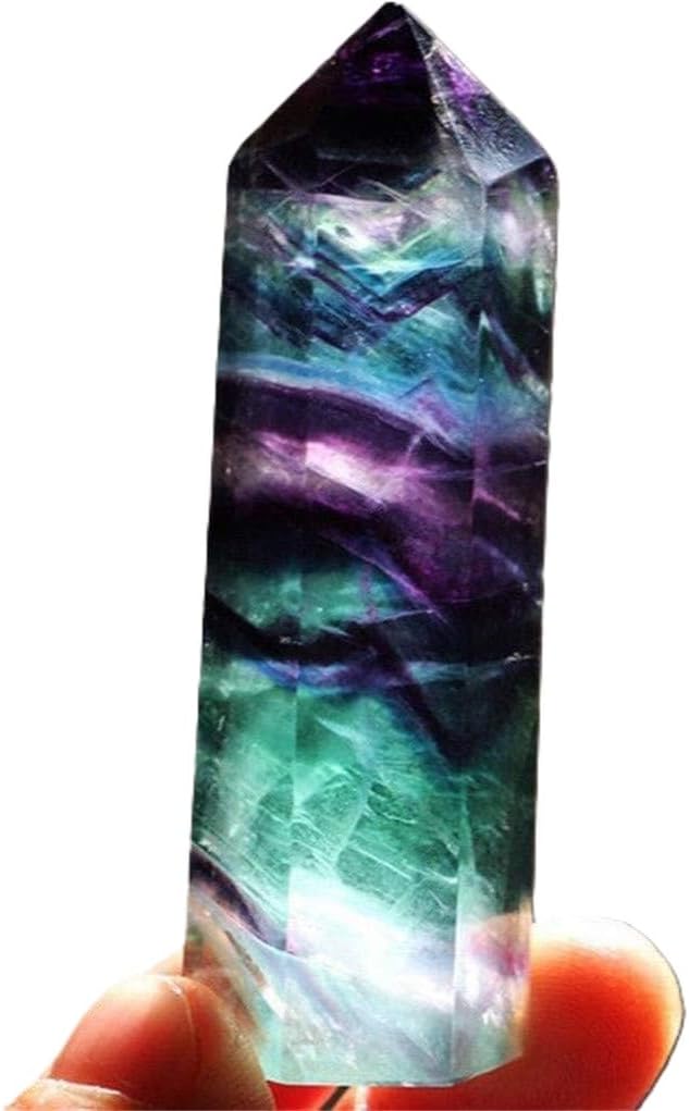 Natural Fluorite Quartz Crystal Stone Healing Amethyst Hexagonal Wand Point Stone Energy Generator Blanacing Chakra for Yoga Meditaion Home Ornaments Decor, Healing Crystals Alternative 1.57-1.97in