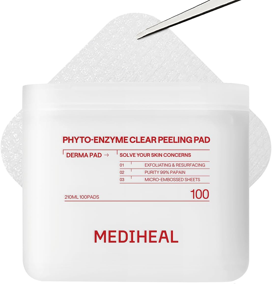 MEDIHEAL Toner Pads 100 Count - Phyto Enzyme Clear Peeling - Exfoliating Peeling Pad with LHA & Papaya Enzyme - Helps Blackhead & Whitehead Removal - Dual-Textured Pad for Pore Care, Korean Skin Care