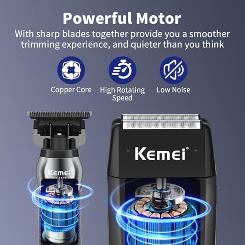 KEMEI Professional Beard Trimmer for Men, Electric Foil Shaver & Men's Facial Grooming Set, Cordless Bald Head Precision Trimmer, Rechargeable Foil Shaving Kit, Gifts for Men