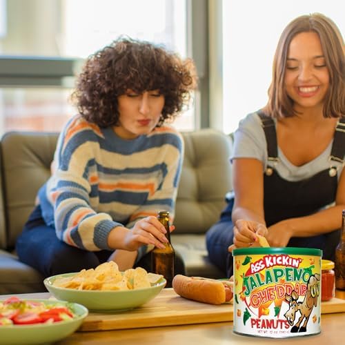 ASS KICKIN’ Jalapeno Cheddar Spicy Hot Peanuts – 12oz - Perfect Premium Ultimate Spicy Snack Gourmet Gift Hottest Peanuts - Try if you dare!