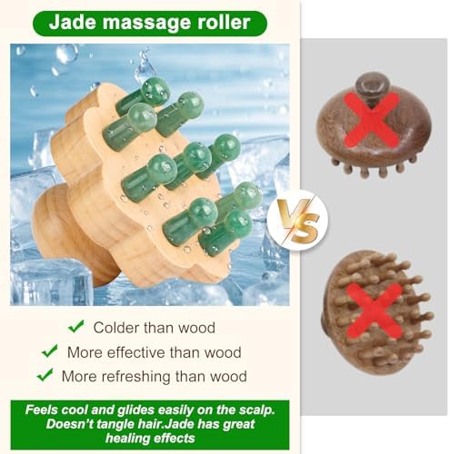 ideayard Scalp Massager, Head Scalp Massage Comb, Jade-Wooden Comb for Head Stress Relax, Massage Tool for Relieve Headaches