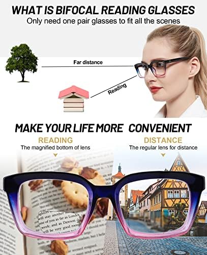 OCCI CHIARI Trendy Bifocal Reading Glasses Women 2.25 Blue Light Blocking Oversized Readers 1.0 1.25 1.5 1.75 2.0 2.25 2.5 2.75 3.0 3.5(Purple,2.25)