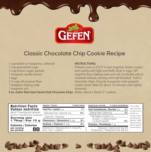 Gefen Vegan Semi Sweet Real Dark Chocolate Chips, Dairy Free 9oz (3 Pack),Nut Free, Lactose Free, Kosher, Great for Baking