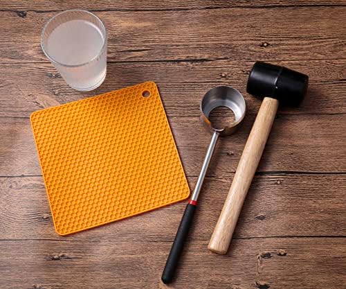 Coconut Opener Tool Set, Food Grade Stainless Steel Coco Opener Kit for Coconut Young & Mature, Coconut Shell Puncher Knife, Rubber Hammer with Wood Handle, Silicone Mat Shockproof