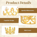 2PCS Mini Crown Cake Topper, Pearl Tiara, Princess Crown, Tiny Queen Tiara Cupcake Topper for Flower Bouquets, Wedding, Birthday, Baby Shower, Party Decor, Bridal, Royal Themed Decor (Gold, Silver)