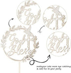1 PCS God Bless and Cross Cake Topper with Dove Wooden God Bless Cake Pick First Communion Cake Decoration for Christening Religious Baptism Baby Shower Birthday Party Cake Decorations Supplies