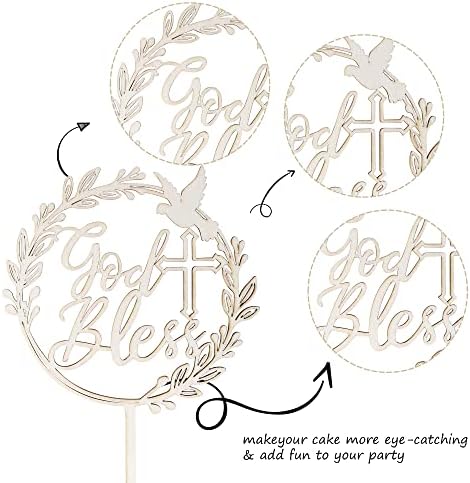 1 PCS God Bless and Cross Cake Topper with Dove Wooden God Bless Cake Pick First Communion Cake Decoration for Christening Religious Baptism Baby Shower Birthday Party Cake Decorations Supplies