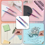 2PCS Sticker Tweezers, Tweezers for Crafting Straight and Curved Tip Tweezer Stainless Tweezer for Stickers Eyelash Extensions Precision Electronics Nail Rhinestone Jewelry, Scrapbooking Tools