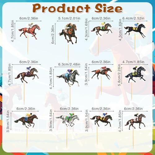 AUGSUN 36 Pack Horse Racing Cupcake Toppers with 12 Unique Designs, Premium Derby Party Decorations for Cakes and Desserts