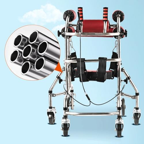 rollator Walker,Walker for Children, Standing Frame, Walking Aid Height Adjustable with Seat, Kids Upright Walker with Stainless Steel Frame, 6 Wheels Mobile Rolla(