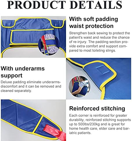 Medical Lift Equipment,Full Body Transfer Belt Strap Patient Hoist Sling,Patient Lift Sling with Four Point Support,Reusable and Washable,507 lb Weight Capacity,B