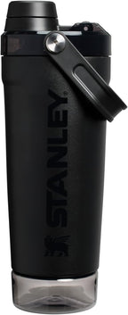 STANLEY Vitalize Shaker Bottle 20 oz | Leakproof Insulated Stainless Steel Shaker Cup | Base Storage and Twist On Fast Flow Lid | Protein Shakes and Pre Workout Powder | BPA-Free | Black